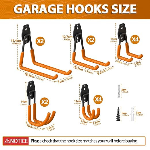 3-H Garage Wall Hooks 14 Pack, Garage Hooks Heavy Duty - Image 2