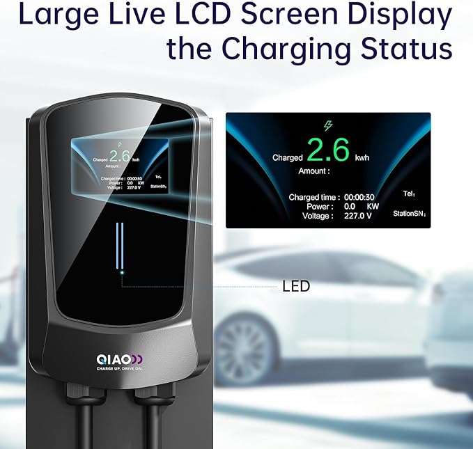 QIAO Level 2 EV Charger, Wi-Fi Bluetooth APP Enabled EVSE, 4.3in Display - Image 6