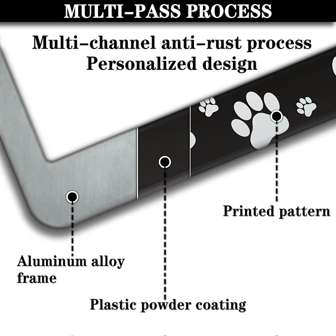 License Plate Covers Black and White License Plate Frames Paw Print Dog Cat - Image 5