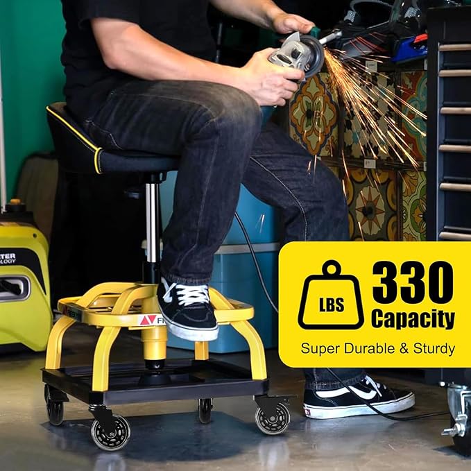 Rolling Shop Stool with Wheels, Garage Work Mechanic Stool with Backrest - Image 8
