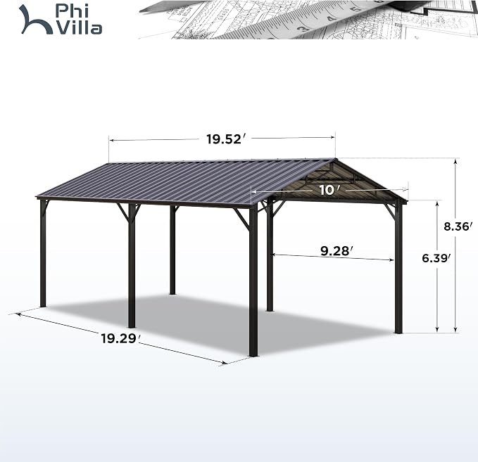 PHI VILLA 10 x 20 ft Carport Metal Carports - Image 6
