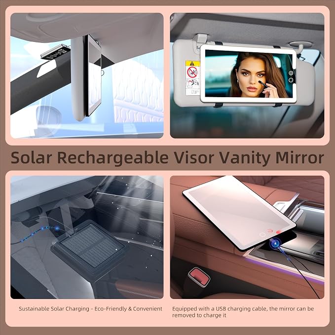 Solar Car Sun Visor Vanity Mirror, Sun Visor Makeup Mirror - Image 2