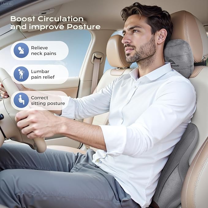Coverado Car Lumbar Support Pillow and Car Neck Pillow Kit, Ergonomic Design - Image 2