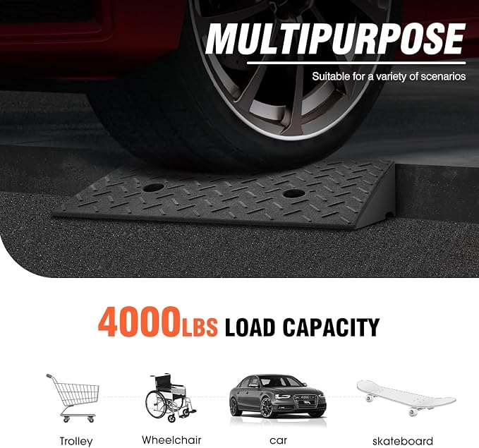 DNA MOTORING 2pcs 4.3" Rise Rubber Curb Ramp Heavy Duty Loading Driveway Ramp - Image 6