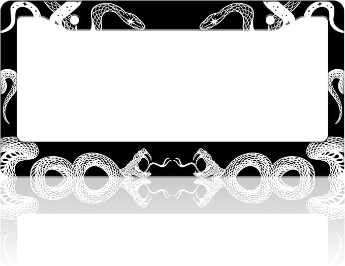 Black and White Snake Crawling License Plate Frame Gothic License Plate Holder by TINALUIN