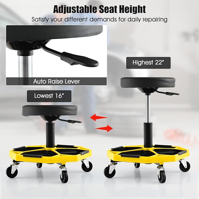 IRONMAX Rolling Mechanic Stool, Adjustable Shop Stool Creeper Seat - Image 6
