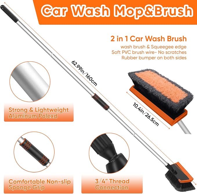 62'' Car Wash Brush with Long Handle, Soft Bristle Scratch-Free Car Wash - Image 7