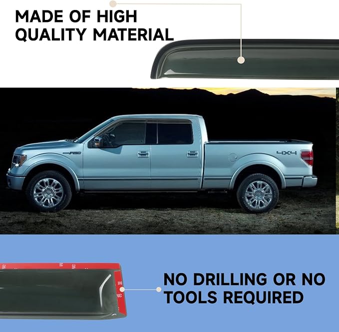 Rain Guards Window Visors Fit for 2009-2014 Ford F150 SuperCrew Cab Truck - Image 5