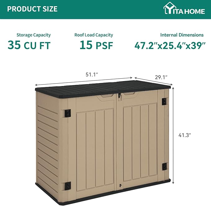 YITAHOME Outdoor Resin Storage Sheds, 39 in Height Lockable Waterproof - Image 7