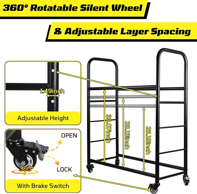 Tire Rack, Rolling Tire Rack 218KG/480LBS Capacity, 2 Storage Shelf & 4 Swivel - Image 5