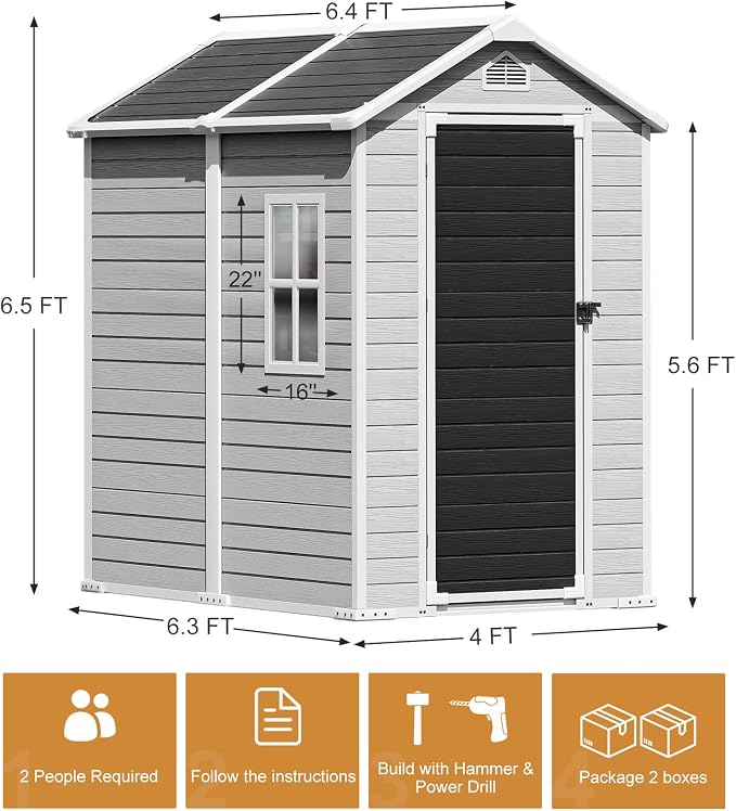 6x4 FT Resin Storage Shed for Outdoor, Waterproof Plastic Sheds - Image 2