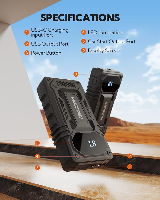 Car Battery Jump Starter, 12000mAh Battery Jump Box, 44.4Wh Vehicle Jump Booster - Image 7