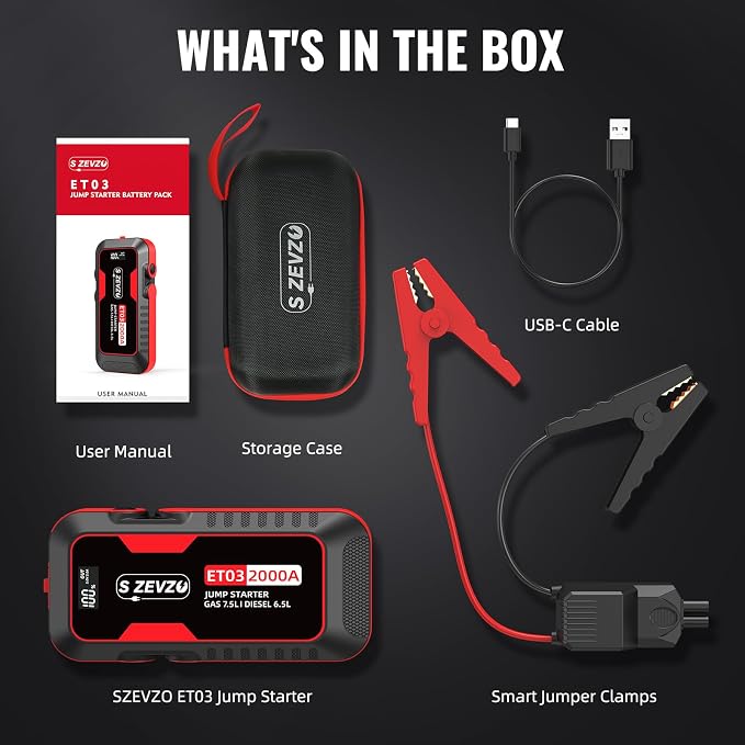 S ZEVZO ET03 Car Jump Starter 2000A Jump Starter Battery Pack - Image 6