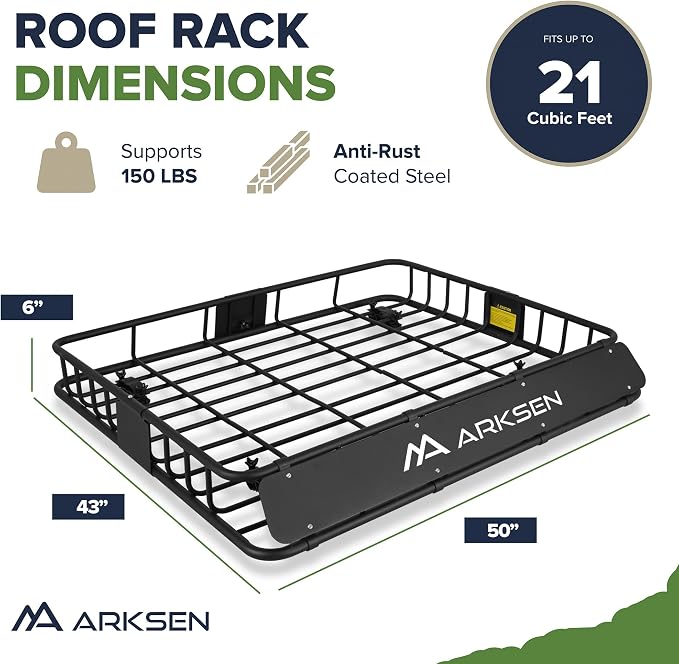 ARKSEN 43 x 50 x 6 Inch Universal Extra Wide 150LB Heavy Duty Roof Rack Cargo - Image 6