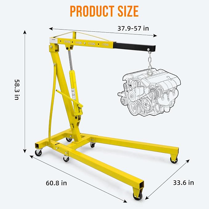 2 Ton Engine Hoist, 4000 Lbs Heavy Duty Folding Cherry Picker Engine Lift - Image 5