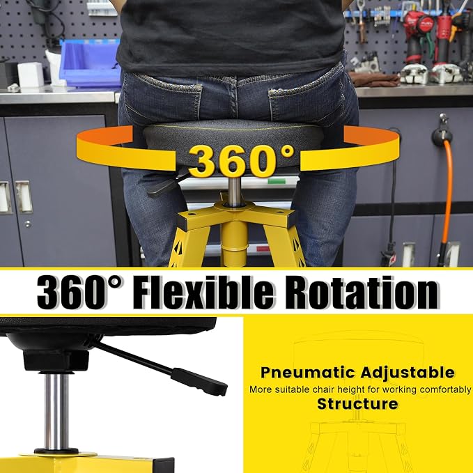 Adjustable Tall Shop Stool, Mechanic Garage Bar Stool Chair, Work Metal Chair - Image 4
