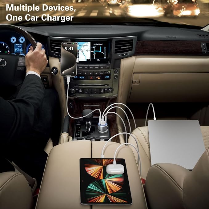 Car Charger USB C, 65W Multi Port Dual 12V Cigarette Lighter USB Car Charger - Image 7