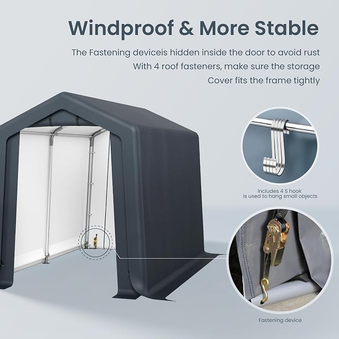 PHI VILLA 6'x10'x7' Outdoor Portable Storage Shelter Shed Garage - Image 8
