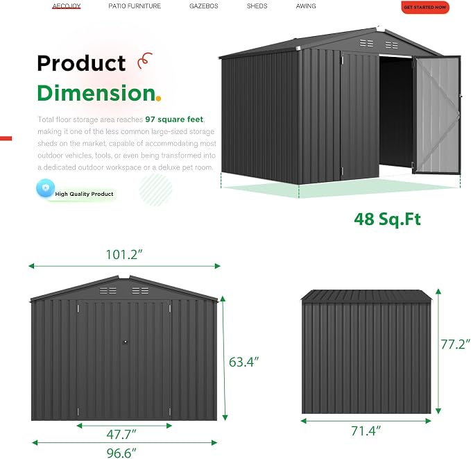 AECOJOY Shed 8' x 6' Metal Storage Shed - Image 4