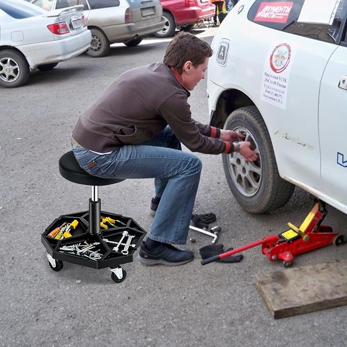 IRONMAX Rolling Mechanic Stool, Adjustable Shop Stool Creeper Seat - Image 7