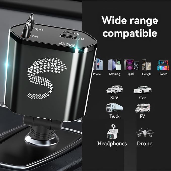 Retractable Car Charger USB C Fast Charging 120W, Car Accessories Cigarette - Image 7