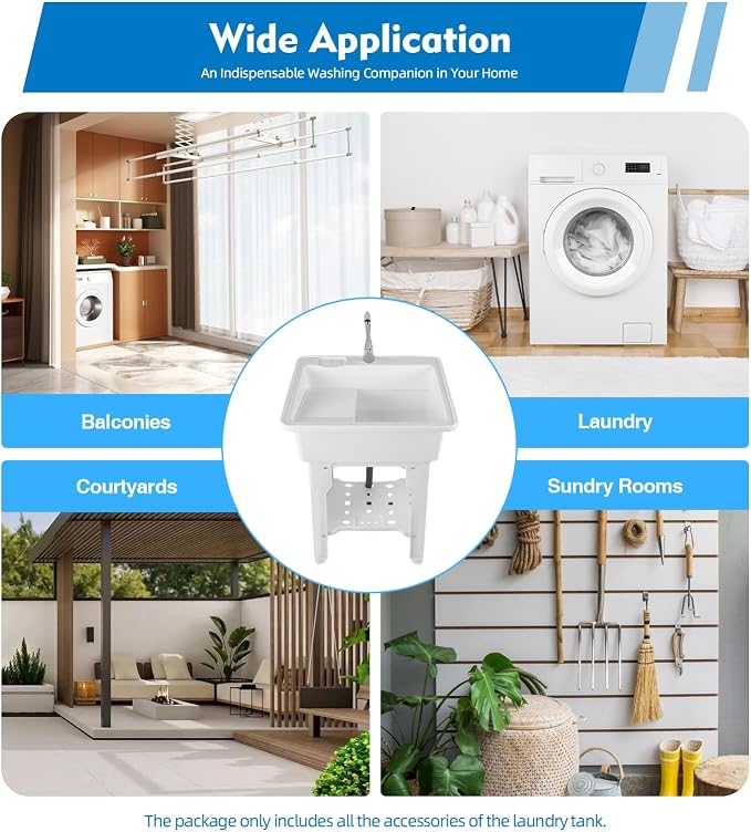 Freestanding Utility Sink Plastic Laundry Sink Spacious Laundry Tub Sink - Image 2