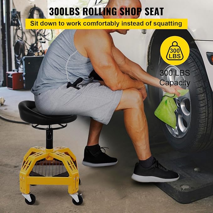 VEVOR Rolling Garage Stool, 300LBS Capacity, Adjustable Height from 24 in to - Image 4