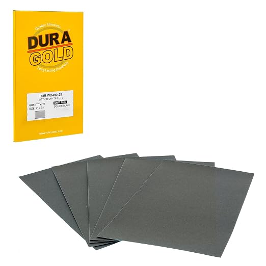 Dura-Gold Premium 400 Grit Wet or Dry Sandpaper Sheets, 5-1/2" x 9", Box of 25 by Dura-Gold
