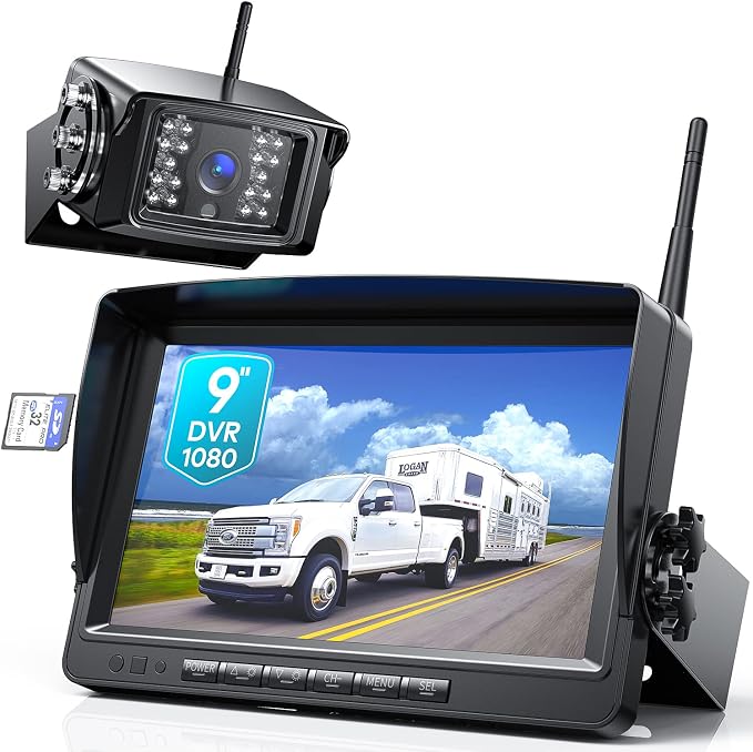 Fookoo HD 1080P 9" Wireless Backup Camera System, 9-inch Dual/Quad Split by FOOKOO