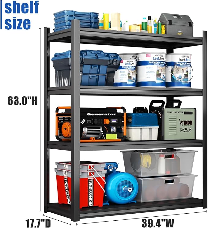 Metal Garage Shelving Unit 2500LBS Heavy Duty Storage Shelves 4 Tier Adjustable - Image 2
