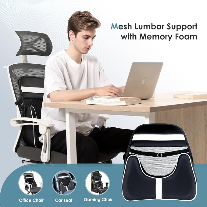 FLORICH Double Layer Breathable Mesh Lumbar Support Ergonomic Leather Lumbar - Image 8