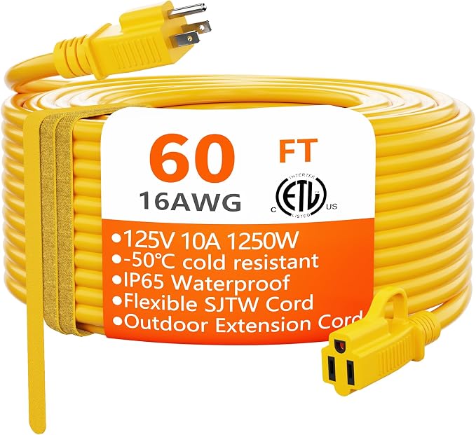 HUANCHAIN Outdoor Extension Cord 60 Foot Waterproof, 16/3 Gauge Flexible by huanchain