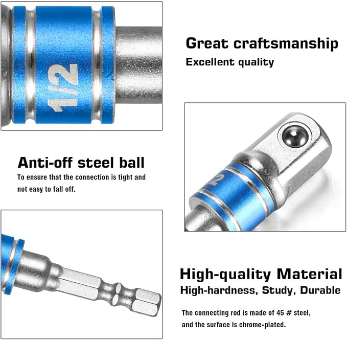 Impact Grade Socket Adapter/Extension Set Turns Power Drill Into High Speed Nut - Image 6