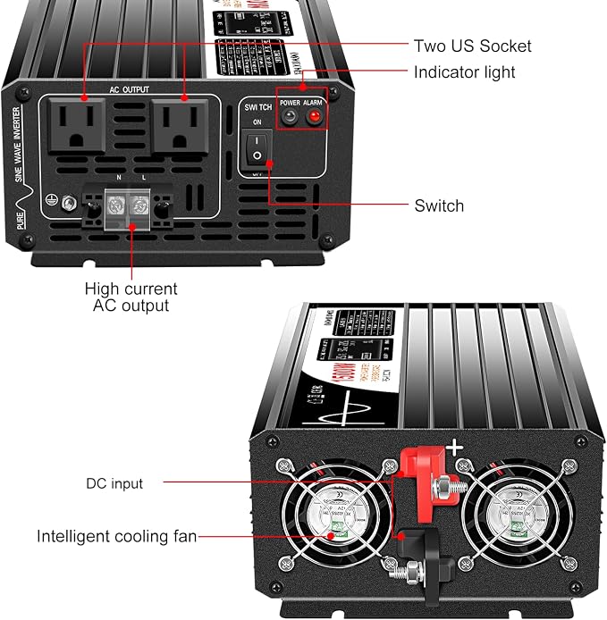Xijia 1500W Pure Sine Wave Inverter DC 72V to AC 120V 60HZ Solar Converter - Image 3