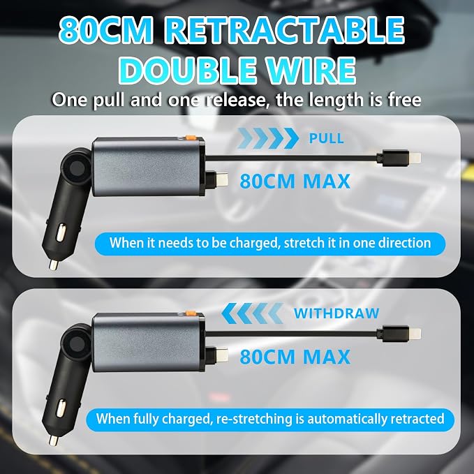 Retractable Car Charger, 5 in 1 Fast Cars Phone Charger 60w, Handsfree Call - Image 6