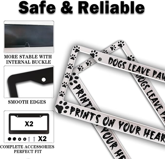 License Plate Cover Black and White License Plate Frames Dogs Leave Paw Prints - Image 4