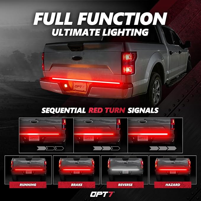OPT7 60" Redline Triple Row LED Tailgate Light Bar w/Sequential RED Turn Signal - Image 2
