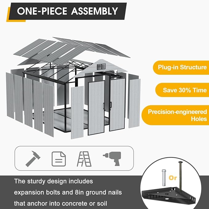 8 x 10 FT Plastic Tool Shed, All-Weather Outdoor Garden Tool Shed - Image 3