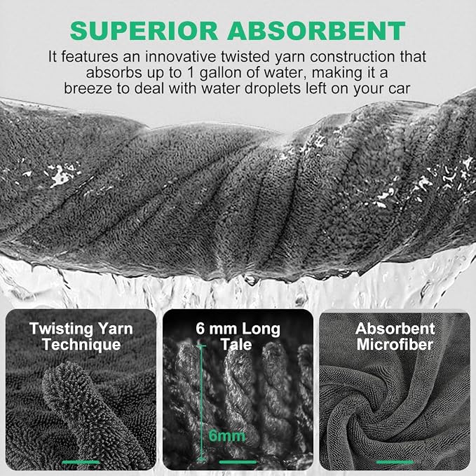 2 Pack Microfiber Towels for Cars, 1200 GSM Ultra-Soft Microfiber 36”x 24”& 16" - Image 3