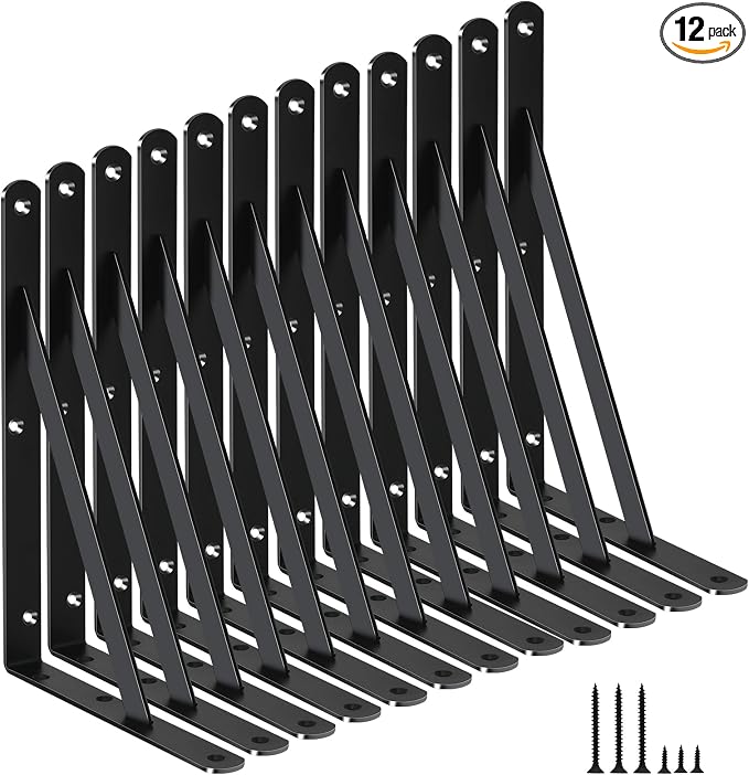 12 Pack L11 x H 8" Black Heavy Duty Shelf Brackets by MHMYDZ