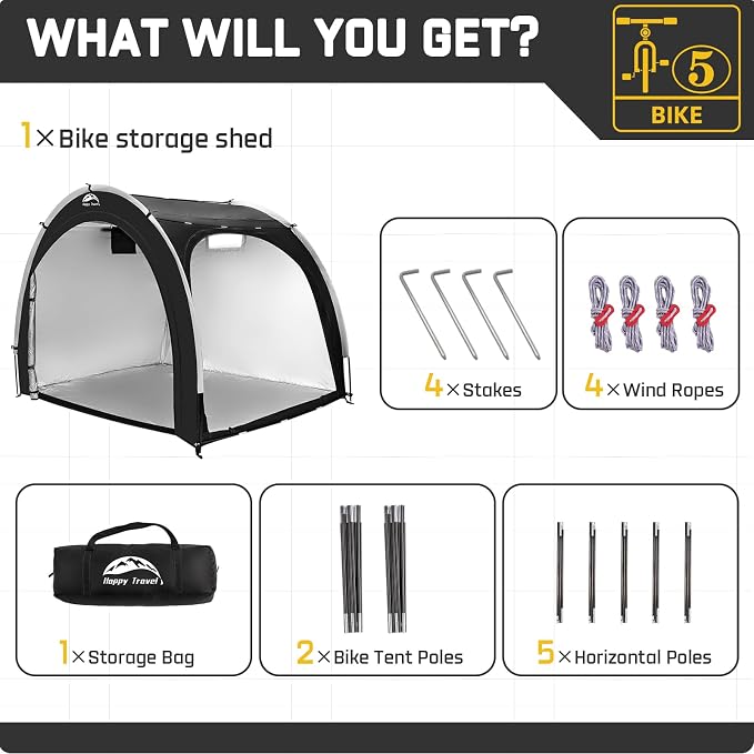 Happy Travel Bike Storage Shed Tent, Outdoor Portable Bicycle Storage Sheds - Image 9