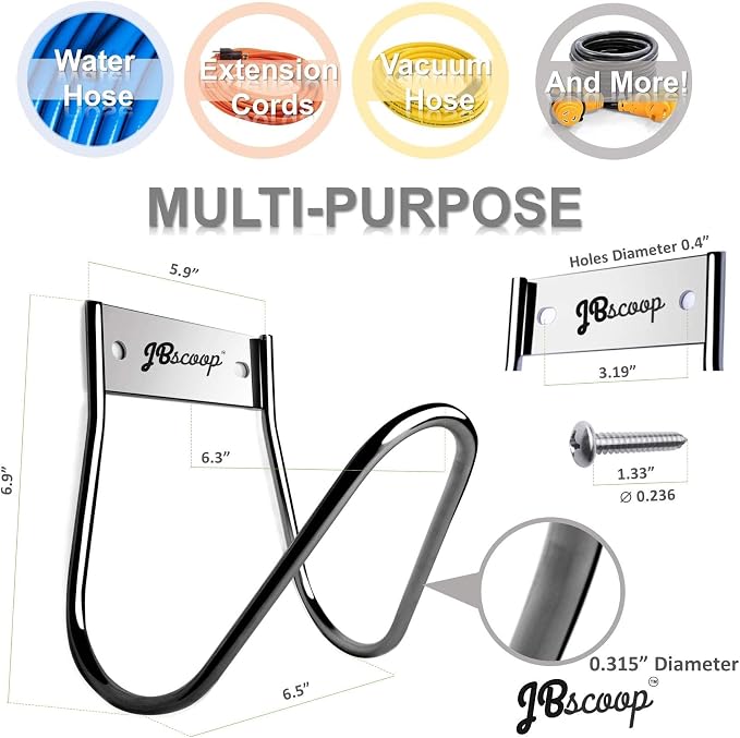 JBscoop Garden Hose Holder Stainless Steel Small Wall Mount Garden Hose Hook - Image 3