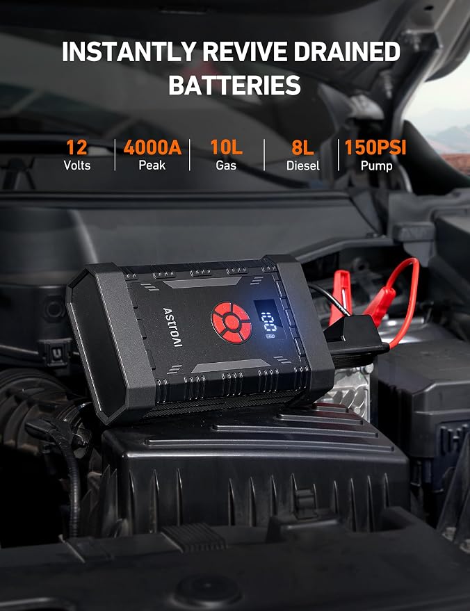 AstroAI A30 Jump Starter with Air Compressor, 4000A & 150PSI Portable Car - Image 2