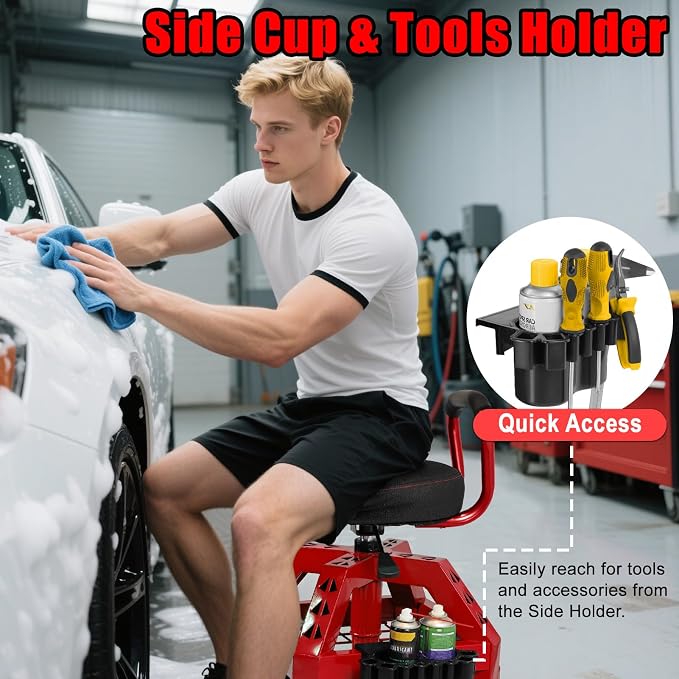 Rolling Shop Stool with Wheels, Heavy Duty Garage Work Mechanic Stool with - Image 7