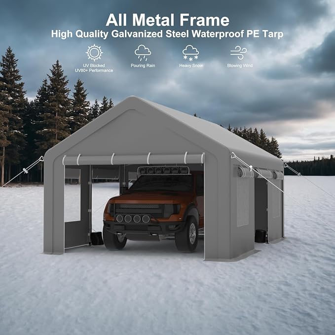 12x20ft Carport Heavy Duty, Portable Garage - Image 6