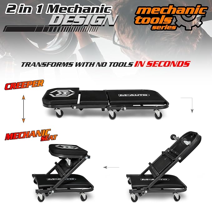 M-AUTO Foldable Z Creeper 2-in-1 Rolling Folding Car Creeper & Seat, 330LBS - Image 4