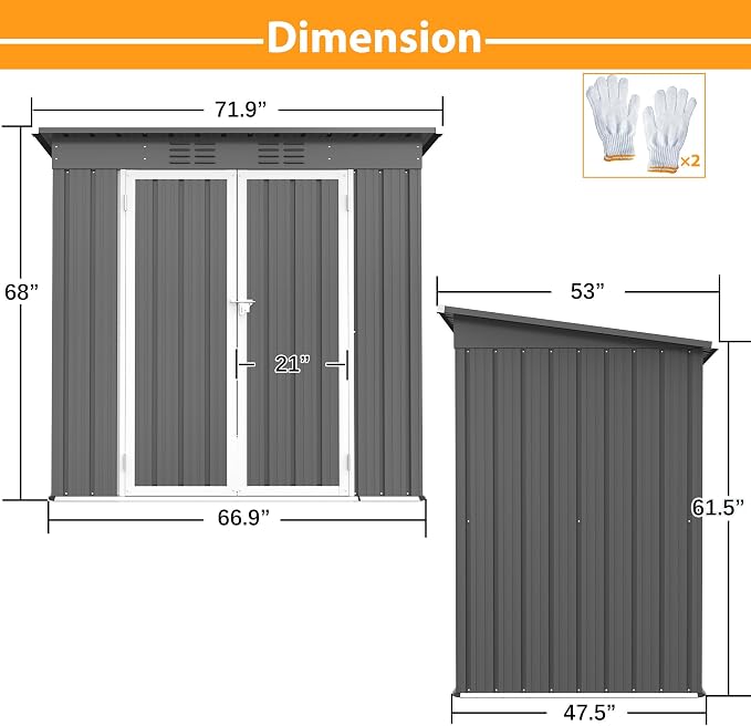 4'x6' Metal Shed Outdoor Storage Shed, Metal Steel Utility Tool Shed Storage - Image 2