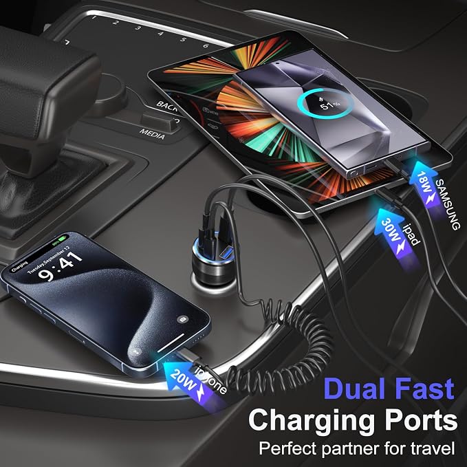 Car Charger Adapter 5 Pack, Bangfun 65W Multi Port 12V USB C & USB A Car - Image 6