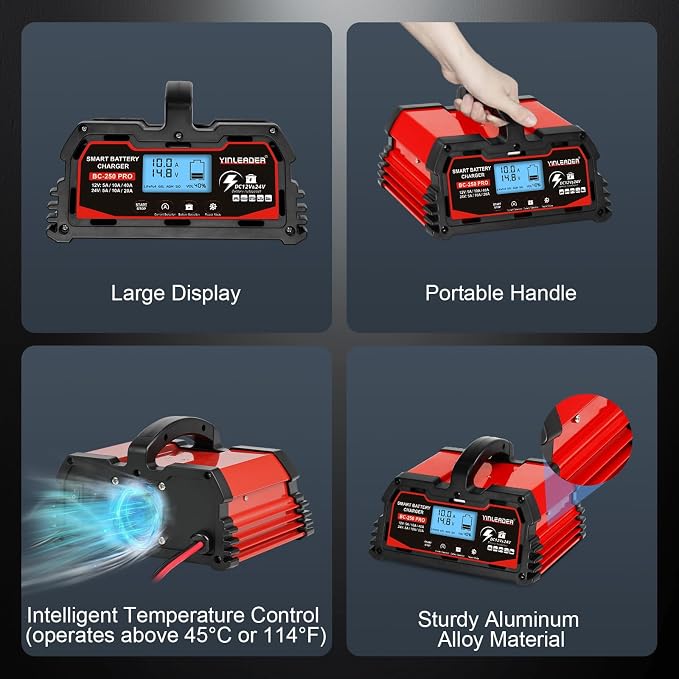 Battery Charger 25A, 12V/24V Lead Acid Smart Battery Charger, 12V LiFePO4 Car - Image 9