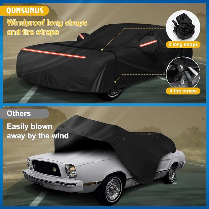 QUNSUNUS Waterproof Car Cover for Ford Mustang 1974-1978, Outdoor Car Covers - Image 4